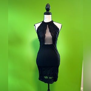 Black mesh front mini dress